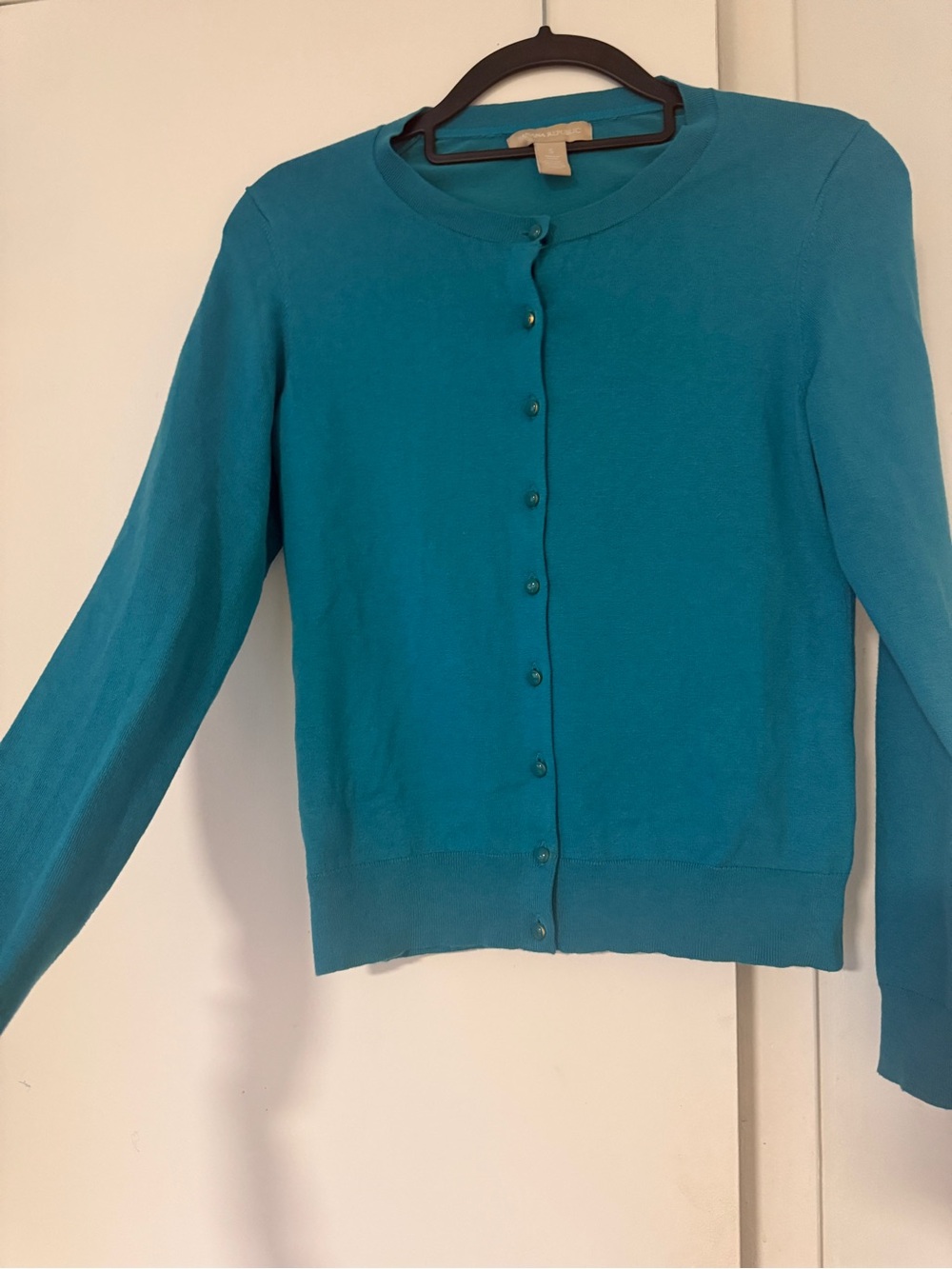 Banana Republic Teal Button-Front Crewneck Cardigan